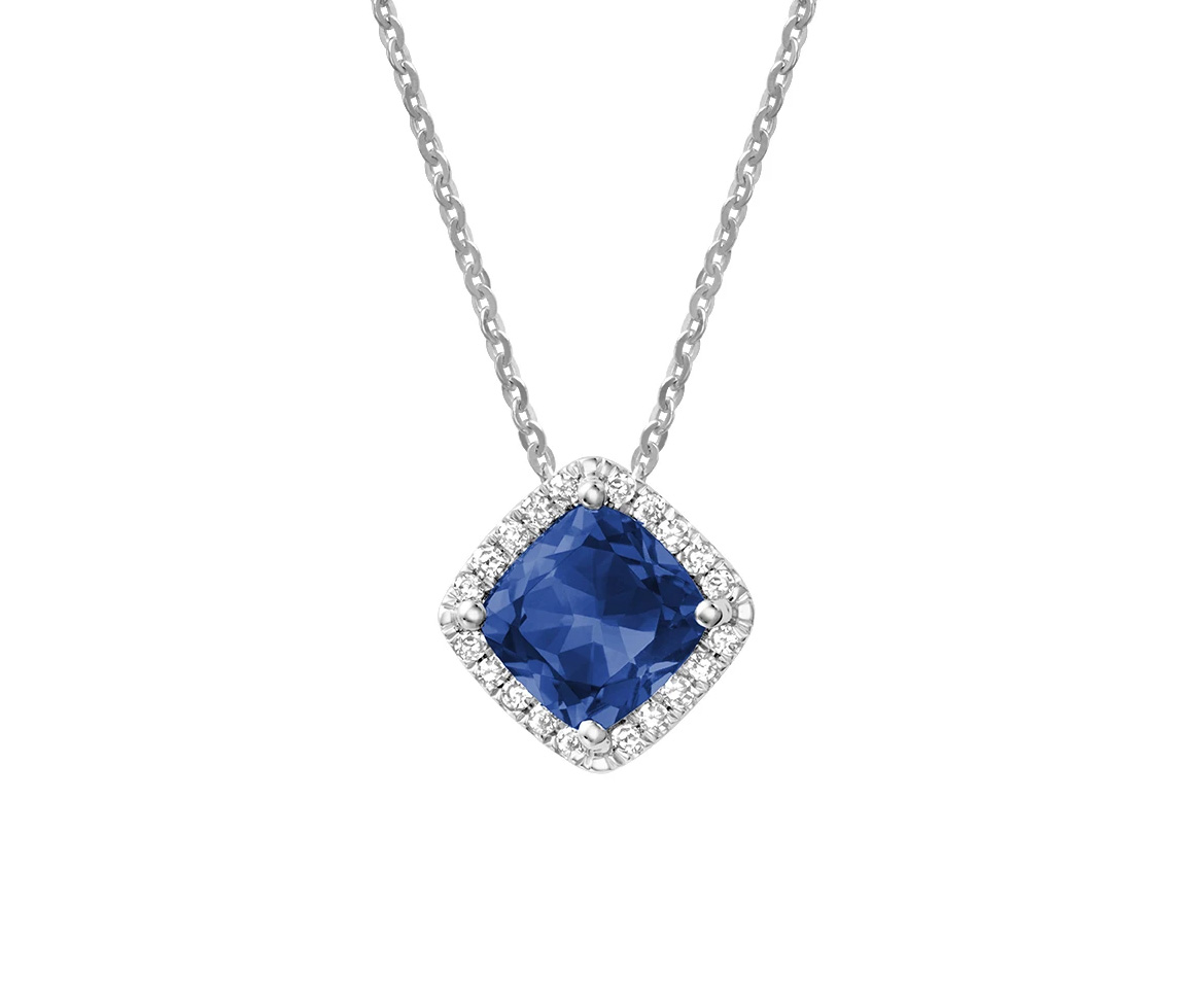 PENDENTIF EN OR 10K SERTI D'UN SAPHIR DE LABORATOIRE ET DE DIAMANTS - BR 09041028CBS - R.N.B.