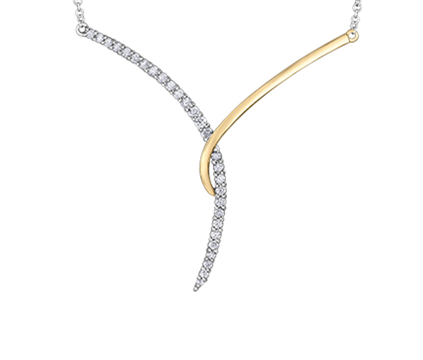 MAGNIFIQUE COLLIER EN OR 10K 2 TONS SERTI DE DIAMANTS - CR DD7746WY - BIJOUX CANADIEN