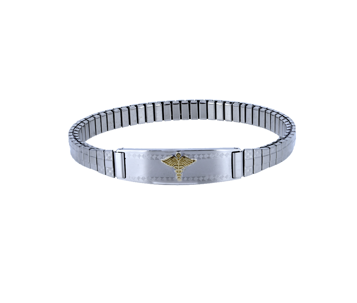 BRACELET MÉDICAL EN ACIER ET OR 10K EXTENSIBLE - WB BMD612 - MEDICO BELLO