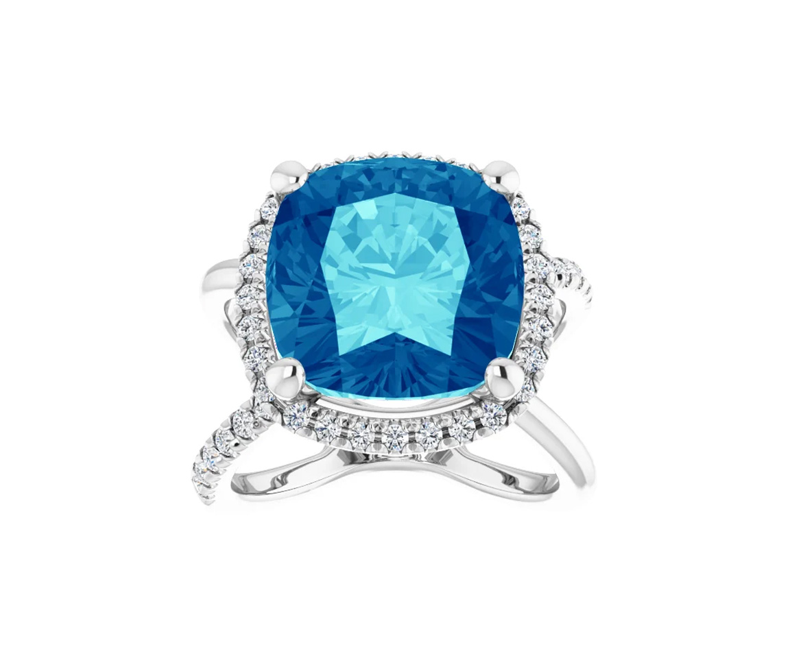 BAGUE EN OR AVEC UN TOPAZE BLEU - ST 72158BT - BIJOUX IMPORTATION
