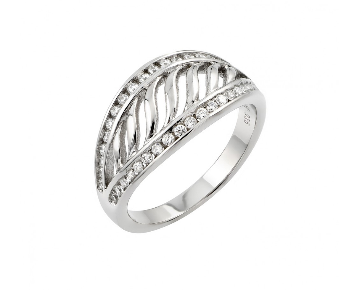 BAGUE FILIGRANE EN ARGENT RHODIÉ SERTIE DE CUBIQUES ZIRCONIAS - SP STR00963/6 - BIJOUX D'IMPORTATION
