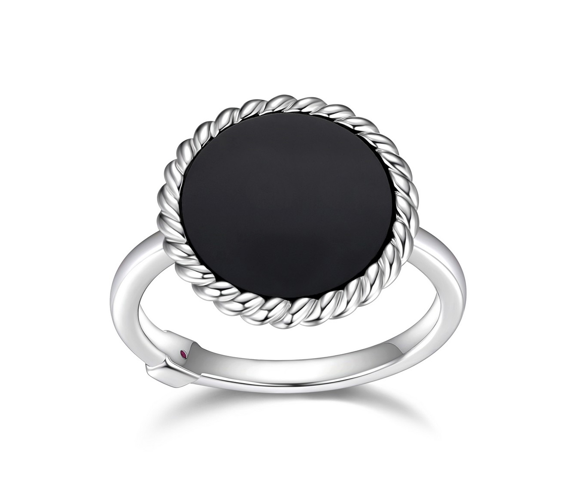 BAGUE ELLE AVEC UNE AGATE NOIRE - PJ R4LAE227AC - ELLE