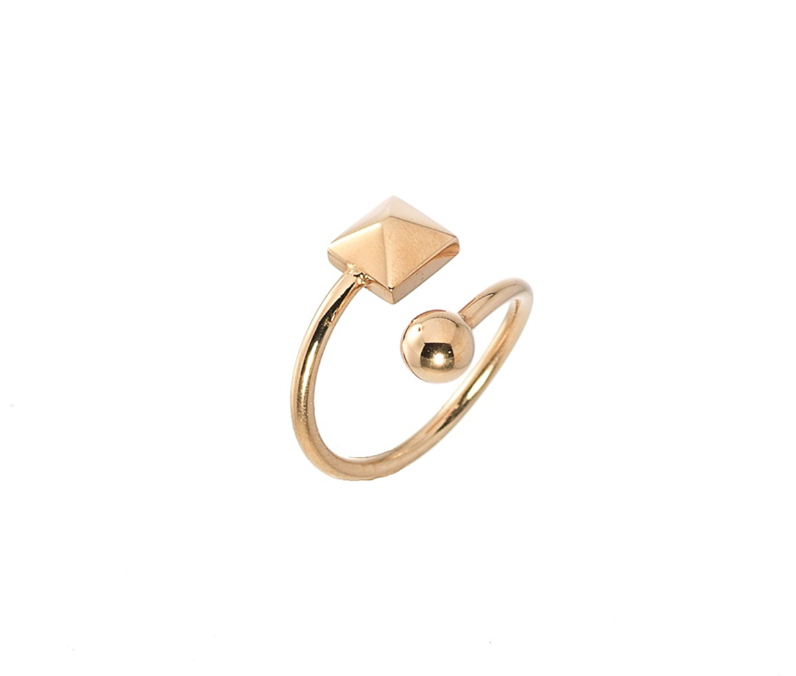 BAGUE OUVERTE À MOTIF BOULE/PYRAMIDE EN ACIER/PVD ROSE - PJ T4X8240270 - STEELX