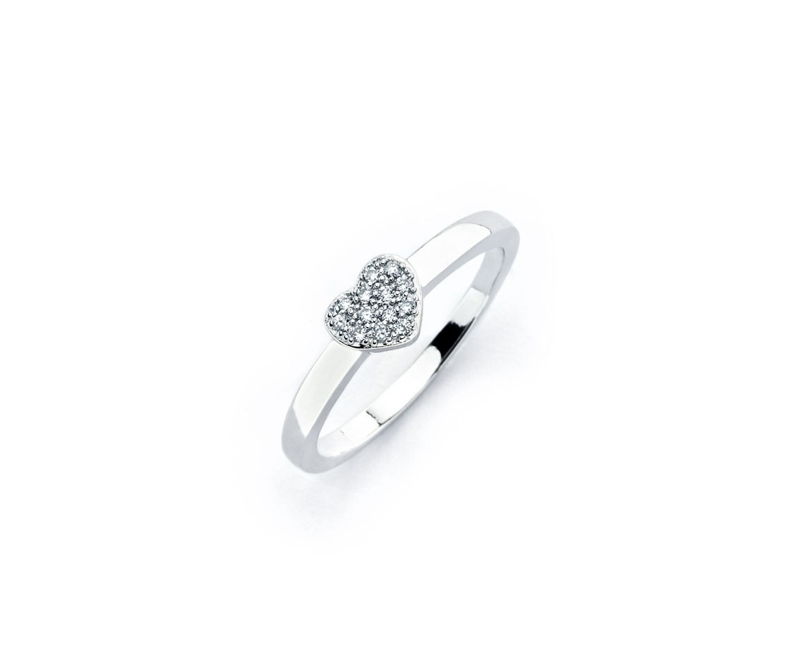 BAGUE COEUR EN ARGENT RHODIÉ SERTIE D'UN PAVÉ DE CUBIQUES ZIRCONIAS - SP BGR00744 - BIJOUX D'IMPORTATION